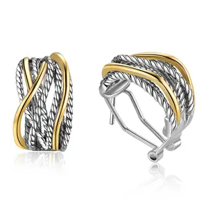 Mytys Two Tone Twisted Earrings for Women Crossover Half Hoop Statement Designer Stud Earrings Jewelry Trendy Fashionable Earcuff Accessories