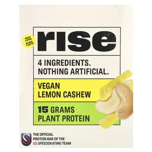 Rise Bar Protein Bar, Lemon Cashew, 12 Bars, 2.1 oz (60 g) Each