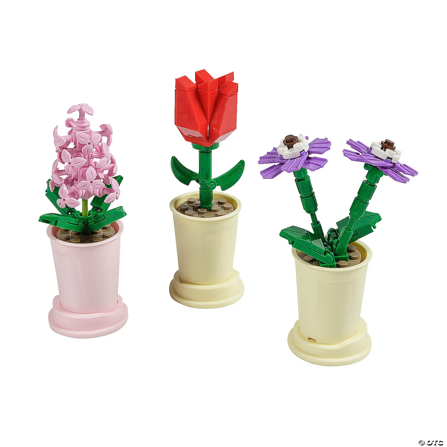 Decorative Plastic Flower Building Sets - Florist Plant Series Open-Ended Play Bricks, 12 Pieces, 3" x 5" Toy Gift for Kids