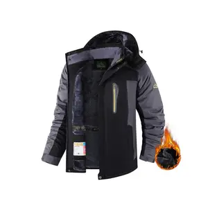 Men's Fleece Lined Windproof Warm Fishing Hiking Cycling Jacket, Waterproof Stand Collar Coat for Fall Winter Cold Weather