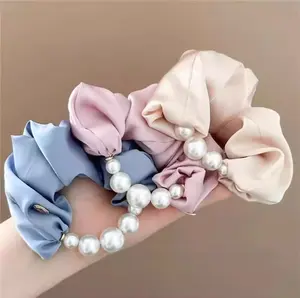 10pcs Elegant and gentle temperament, pearl headband for young girls, low ponytail headband, high-end feeling, hair rope, rubber band, women's hair tie headband accessory