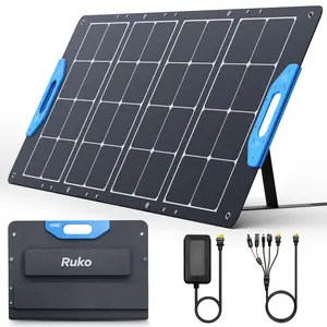 Ruko RK100 100W Portable and Foldable Solar Panel, IP67 Waterproof Power Backup, Solar Panel Charger for Power Station with Charging Expansion Box, Adjustable Kickstand for Camping/RVs