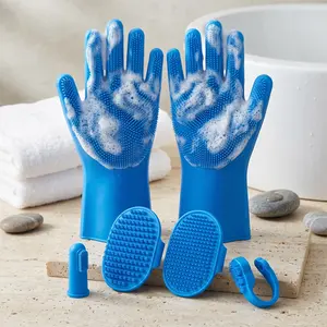 6PCS Pet Grooming Kit Dog Bath Gloves Shampoo Brush Grooming Supplies for Dogs Cats Horses Navy Blue