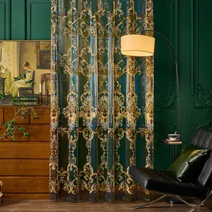 Luxury Embroidered American Vintage Curtain, European Retro Style Drapes for Living Room Bedroom Study Balcony Window Decor, Home Decoration Curtain