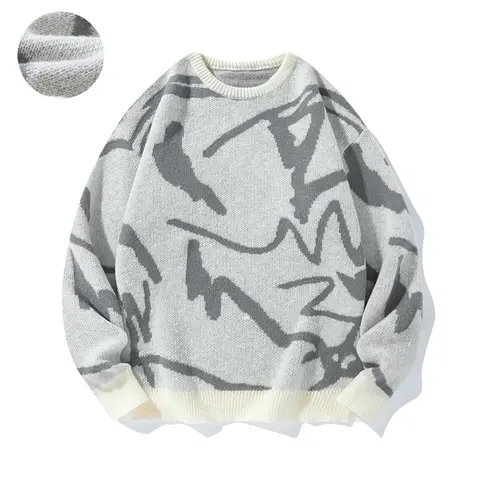 SAND SOUND Men's Polyester Long-Sleeve Round Neck Knitwear Pullover - Chic Y2K Graphic, Casual Regular Fit, Breathable Unisex Cut, Fast-Dressing Style, Fall-Winter Menswear, Grey Chinos Aesthetic Top