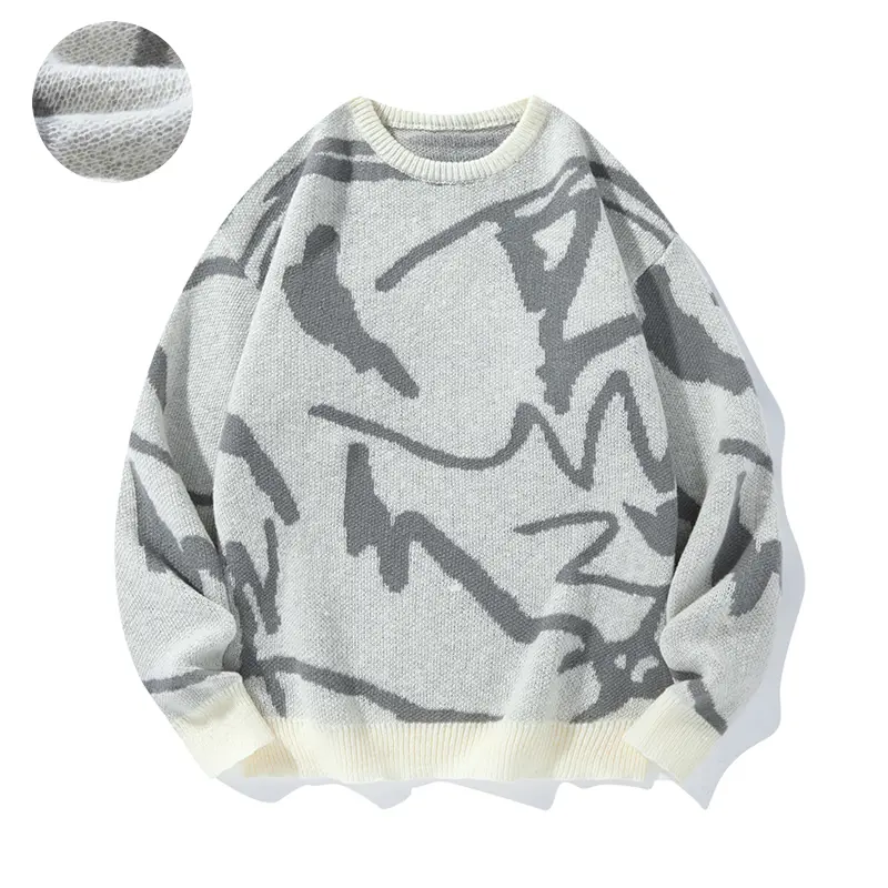 SAND SOUND Men's Polyester Long-Sleeve Round Neck Knitwear Pullover - Chic Y2K Graphic, Casual Regular Fit, Breathable Unisex Cut, Fast-Dressing Style, Fall-Winter Menswear, Grey Chinos Aesthetic Top