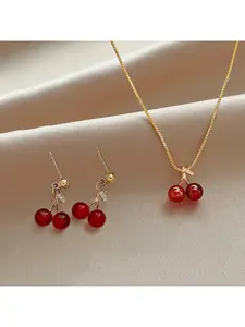 Cute Cherry Earring and Necklace Set for Women, High-End Red Creative Design, Unique Jewelry, matching jewelry set, Fashionable Jewelry Set, Gift for Best Friend