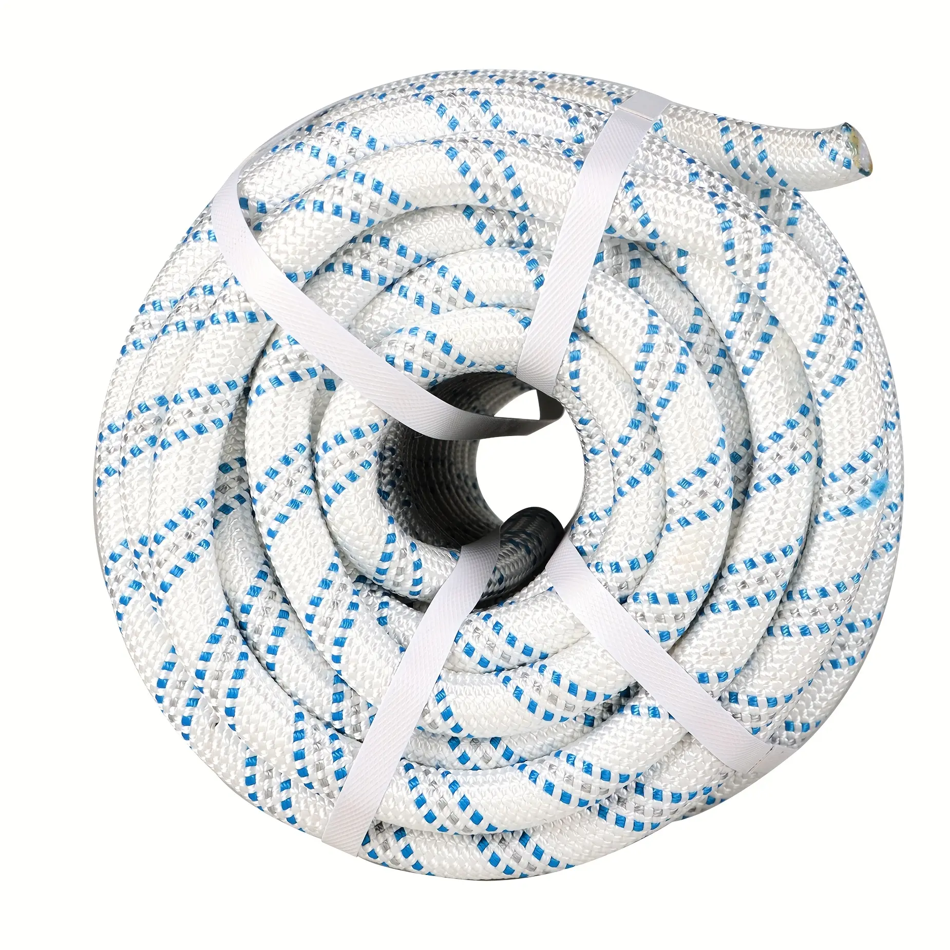 Heavy Duty 3/4in x 150ft Synthetic Rope (White, Gray, Blue) - Braided Polyester, Quick Connect Couplers, 6846 lbs Load Capacity, for Arborist Rigging & Tree Work
