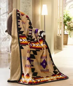 Nu Trendz Southwest Design Navajo Print Sherpa Lined Throw 1611 Soft Cozy 100% Polyester Microfiber 50x60 Inches for Couches Sofas Beds