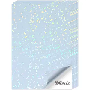 20 Sheets 11 x 8.5'' Printable Holographic Glass Fragment Waterproof Rainbow Vinyl Sticker Paper for Inkjet or Laser Printer