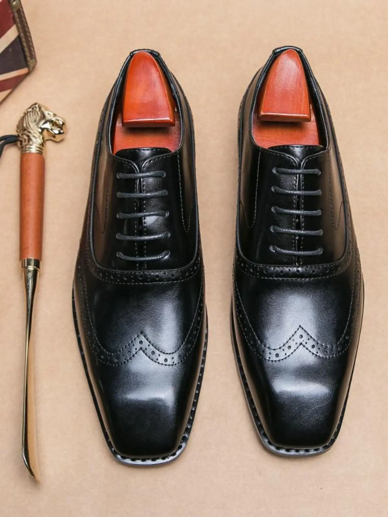 Men's Business Formal Brogue Decor Lace Up Dress Shoes, Fashionable Breathable Comfortable Shoes for Work Office, Male All-match Shoes for Daily Wear, Boy, Square Toe Shoes, Business Style Shoes, Office Work Footwear