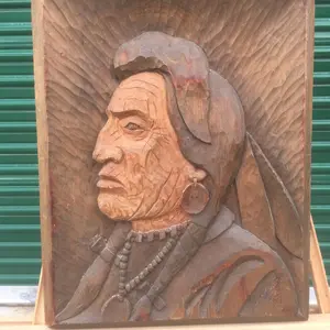 Native American Chief Carving - Handcrafted Wood Sculpture