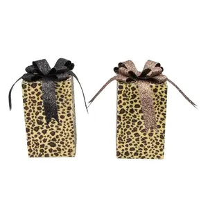 2 Asst 8"H Leopard Print Square Package  Gold/Black/Brown/Tan  XC8336M4