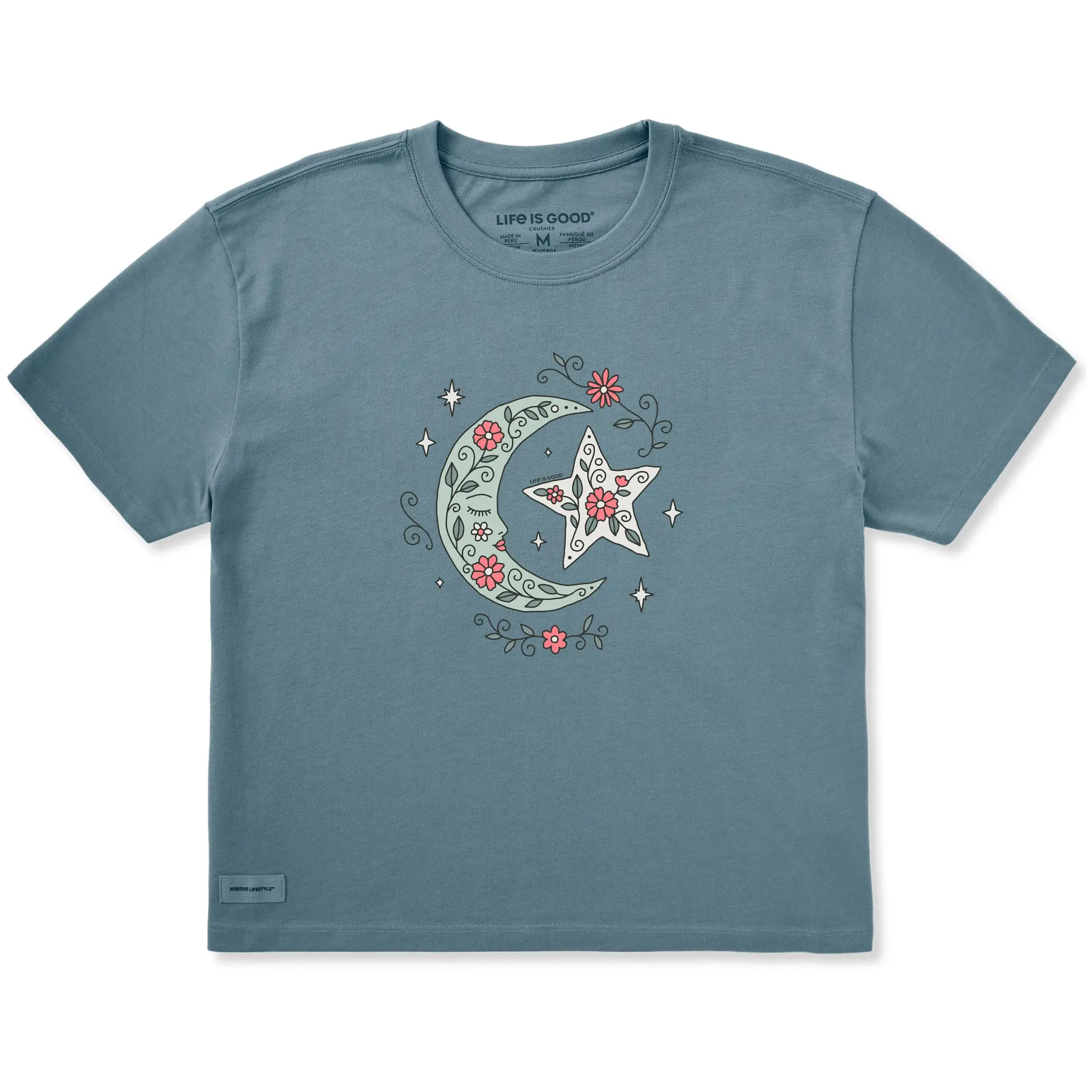 Women's Doodle Moon and Star Short Sleeve Crusher Boxy Tee