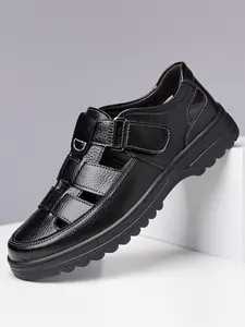 Men's Casual Leather Sandals, Outdoor Use, Hollow Design, Summer Shoes, Comfortable Fashion, Ideal for Hiking and Walking, Trendy Sandals