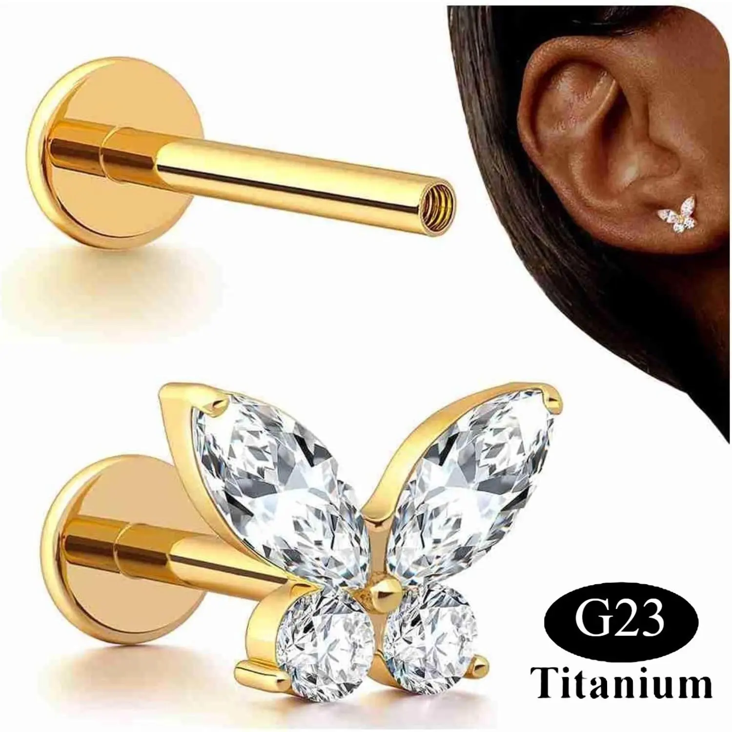 YADOCA 16G Stud Earrings Flat Back G23 Titanium Internal Thread Cartilage Earrings for Women Hypoallergenic CZ Stud Piercing Jewelry Tragus/Nose/Helix/Conch/Medusa/Lip/Labret 6mm 8mm