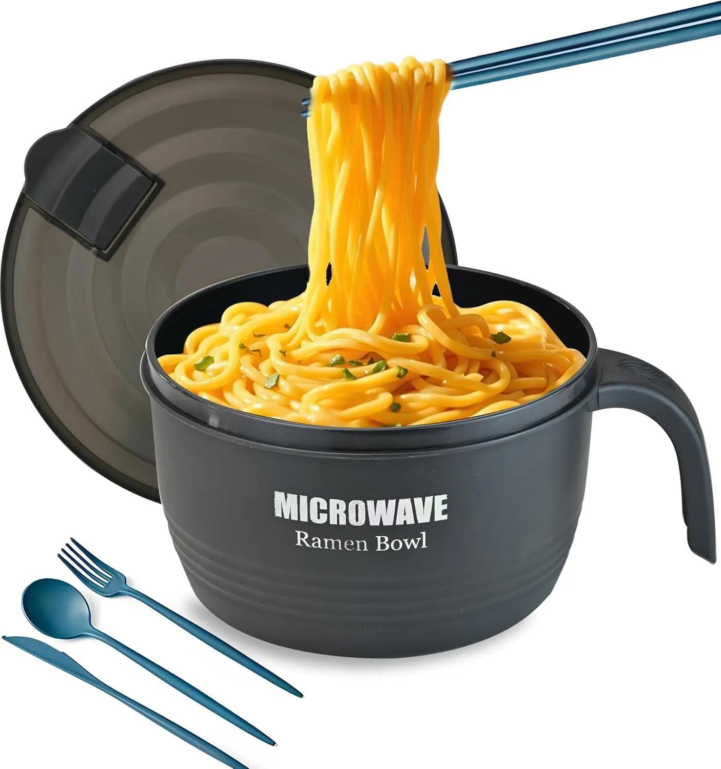45 oz Large Ramen Bowl Tableware - Microwavable Ramen Noodle Cooker, Microwave Pasta Cooker, Dorm Room Gift for College Students (Black)