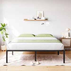 Queen Size Metal Platform Bed Frame - Heavy-Duty Steel Slats Support, Noise-Free Design, No Box Spring Required, Under Bed Storage Space, High Weight Capacity, Easy Assembly, Black
