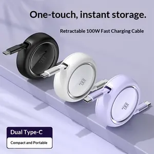 Fast Charging Retractable Data Cable 100w, Compatible with Apple Android Phones, Foldable Design, Durable & Portable Charger