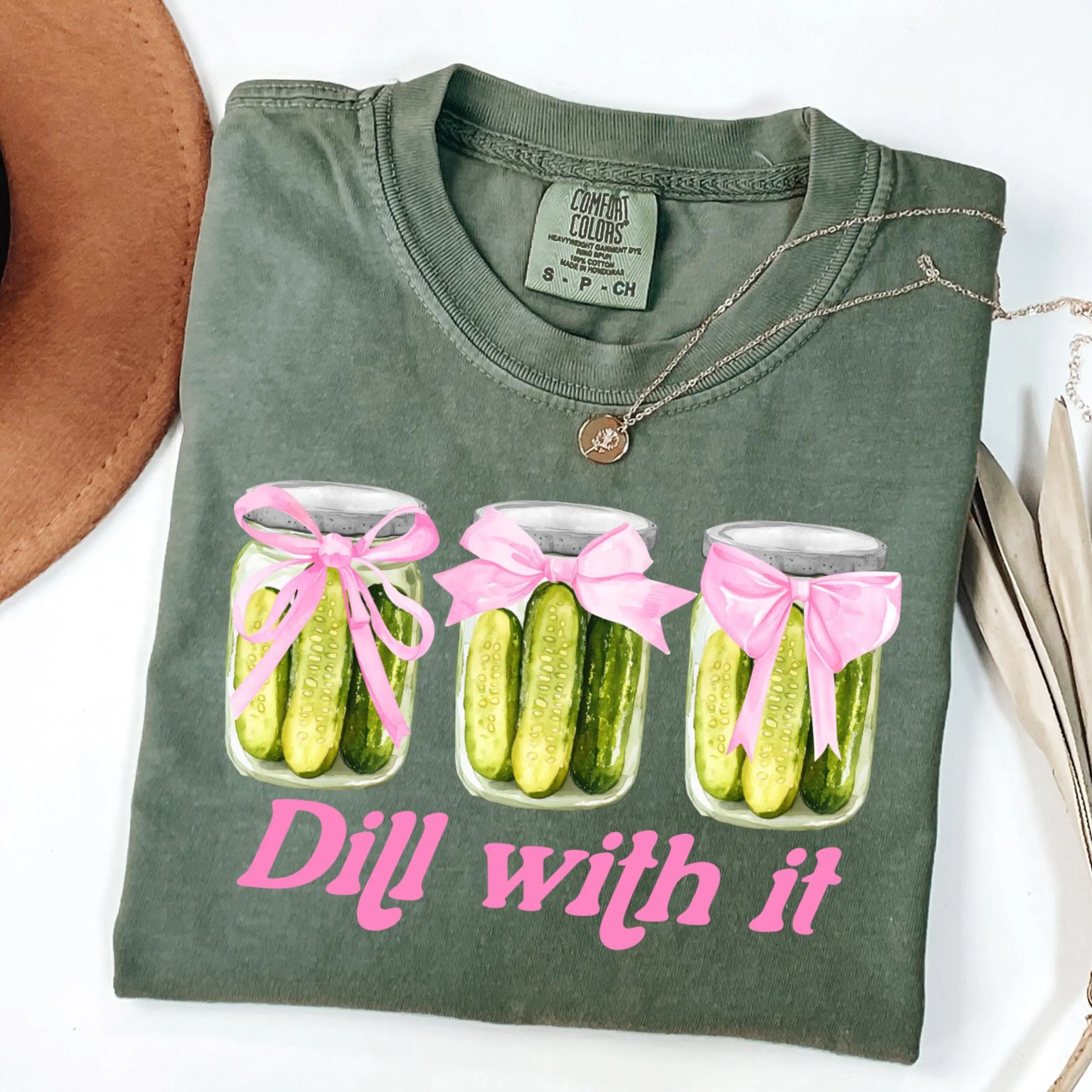 Comfort Colors Funny Dill With It Pickle Y2k Graphic Tee, Cute Coquette Pickle Jars Unisex T-Shirt - Perfect Gift for Fans