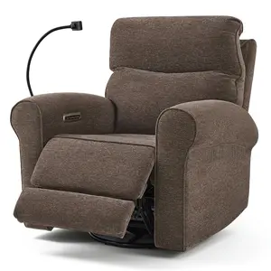 Triple Motor Power Swivel Rocker Recliner Chair, Glider Rocking Chair with Adjustable Headrest, Extended Footrest, Dual USB Ports, Phone Holder, for Living Room &amp; Nursery, Fabric PR638