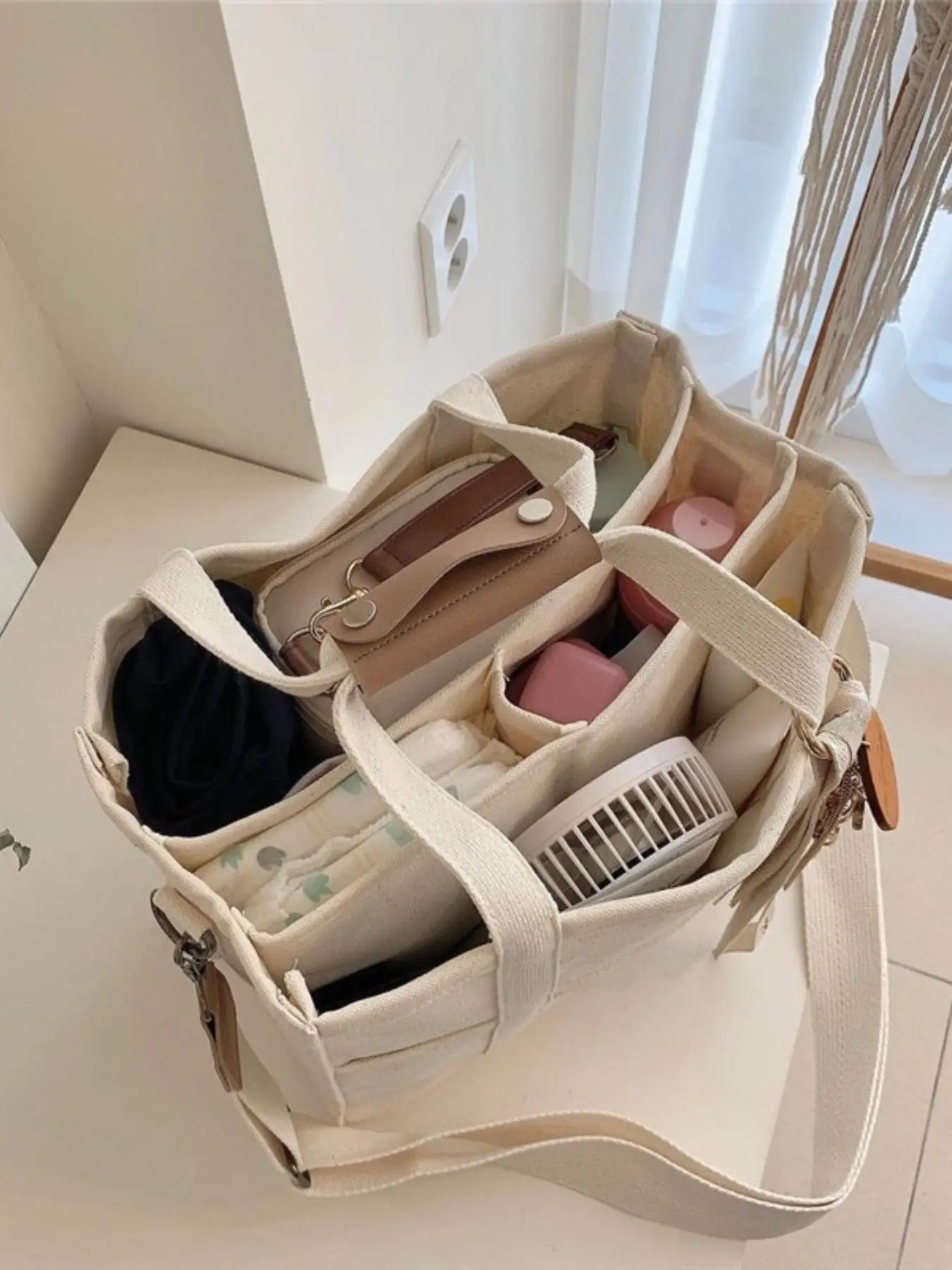 Women's Solid Color Large Capacity Crossbody Bag, Casual Adjustable Strap Crossbody Bag for Summer 2025, Multi-grid Bag for Travel, Gym, Work, School,