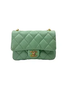 Pre-owned CHANEL leather Shoulder Bags Mint Green Quilted Flap Bag With Gold Hardware(CH***XG)
