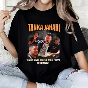 100% pure cotton Tanka Jahari Black T-Shirt With Pizza And Text Graphic For Casual Wear