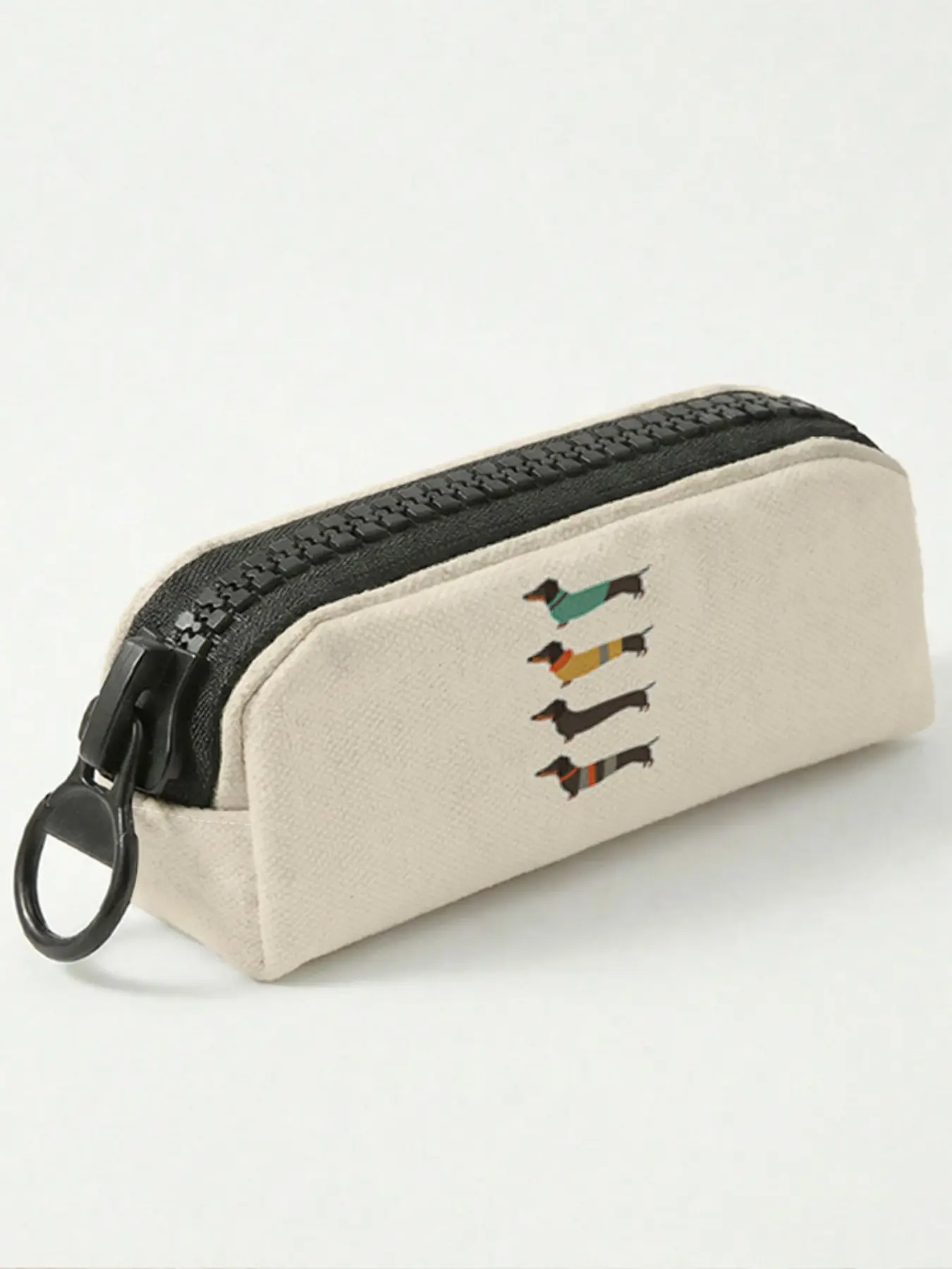 1 piece of dachshund print pattern 2D printed large zipper pencil case, storage bag, spacious zipper makeup bag school supplies and stationery, durable polyester