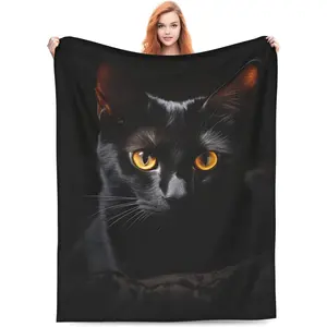 Cute Black Cat Blanket Gifts for Cat Lovers Girls Women Animal Kitten Flannel Throw Blankets for Home Couch Bed Sofa Soft Fuzzy Lightweight Decor Adults All Season 80x60 Inches, Printed on One Side with a Plain White Back, Halloween Thanksgiving Christmas