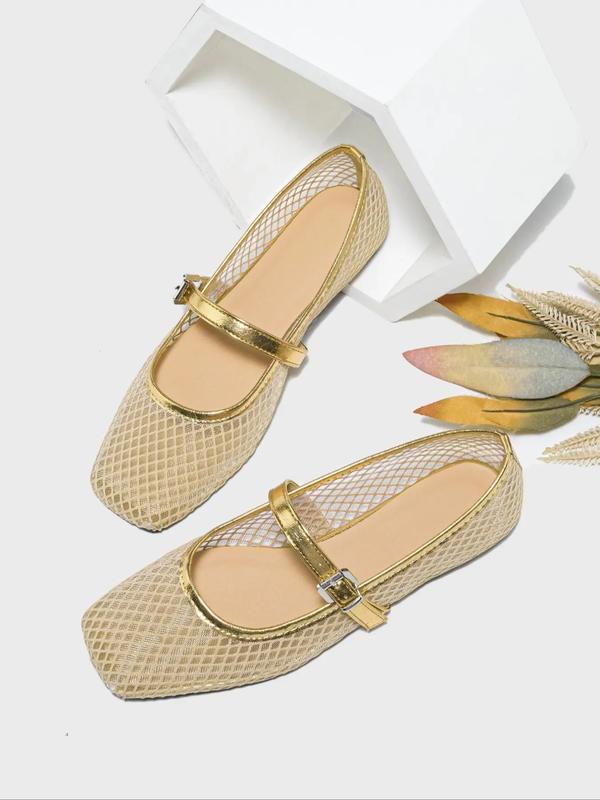 Summer Breathable Women's Flat Sandals with Square Toe Lightweight Comfort Mary Jane Ballet Shoes Casual Hollow Design for Stylish Look - Soft