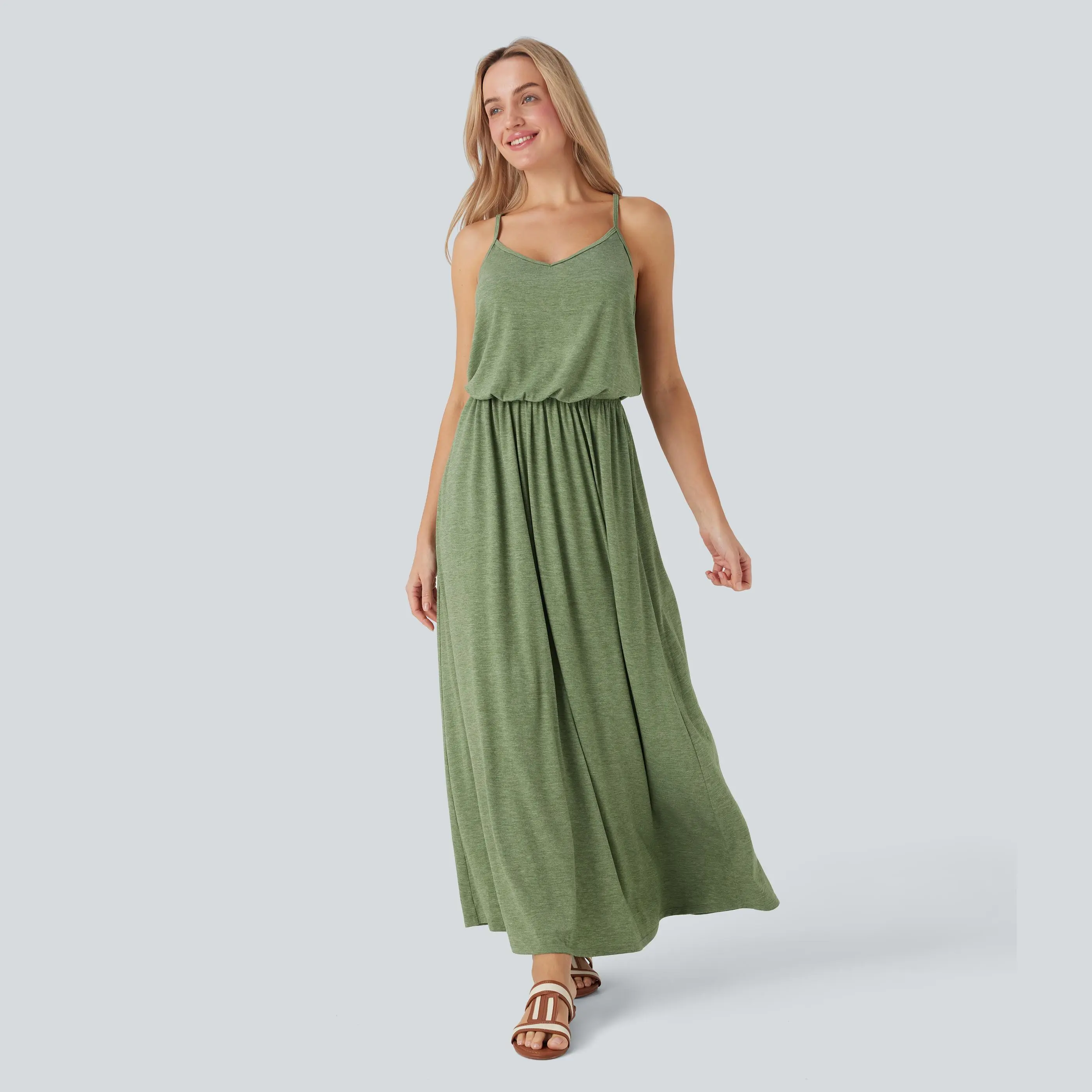 Halara Adjustable Strap Maxi Flowy Resort Slip Dress with Pockets