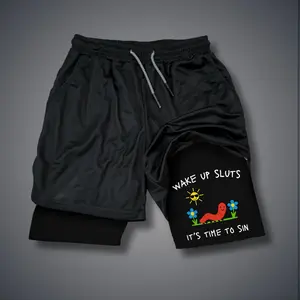 [Viral] 80s 90s Double-Layer Sports Shorts Graphic Shorts Black Camo Streetwear Shorts Men Outfits Men Vacation Outfits Shorts