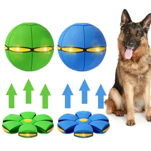 2PACK Doggy Disc Ball for Dogs Magic Bouncing Ball Toy, Flying Saucer Ball for Dogs, Children's Magic Meta - Balls, Dual Form Pop up Flying Saucer Ball, Parent-Child Interactive with 3 Light for Indoor & Outdoor Use Green+Blue
