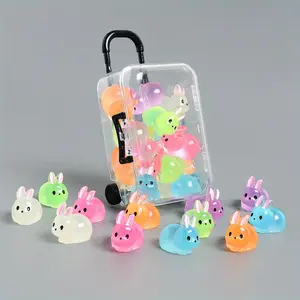 15pcs Glow-In-The-Dark Bunny + 1pc Mini Luggage Set, Random Shipping, Cute Animal Design, Realistic Night Glowing Decor, DIY Craft Ornament, Home Office Desk Decoration, Home Decor Accessory