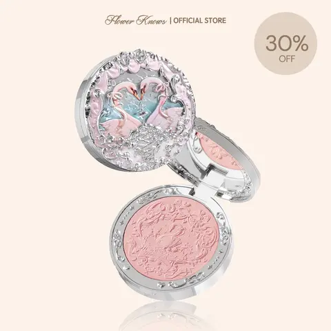 Flower Knows Swan Ballet Collection Embossed Blush, Flawless, Vibrant Pigmentation, Brightening, Color-Correcting, Long-Lasting, Smooth Gluten-Free Cosmetic Blushes Powder Makeup Products Maquillaje, #sohochic, Ideal for Christmas gift, Black Friday