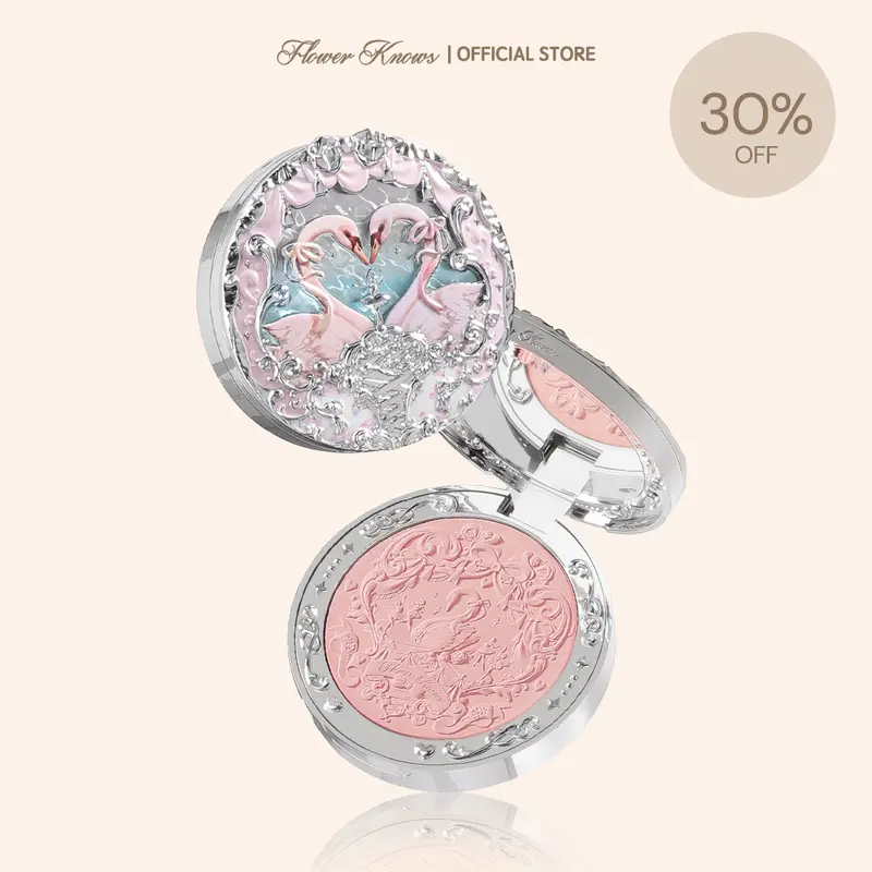 Flower Knows Swan Ballet Collection Embossed Blush, Flawless, Vibrant Pigmentation, Brightening, Color-Correcting, Long-Lasting, Smooth Gluten-Free Cosmetic Blushes Powder Makeup Products Maquillaje, #sohochic, Ideal for Christmas gift, Black Friday