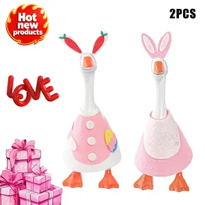 Spring Easter Mini Desk Goose Outfits 7 Inch Magnetic Goose Key Holder Bunny Costume Cute Home Decor for Room Office Table Desk Decor
