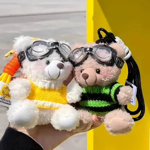 Pilot Bear Plush Keychain Cute Stuffed Animal Keyring for Bags Backpacks Creative Soft Toy Gift