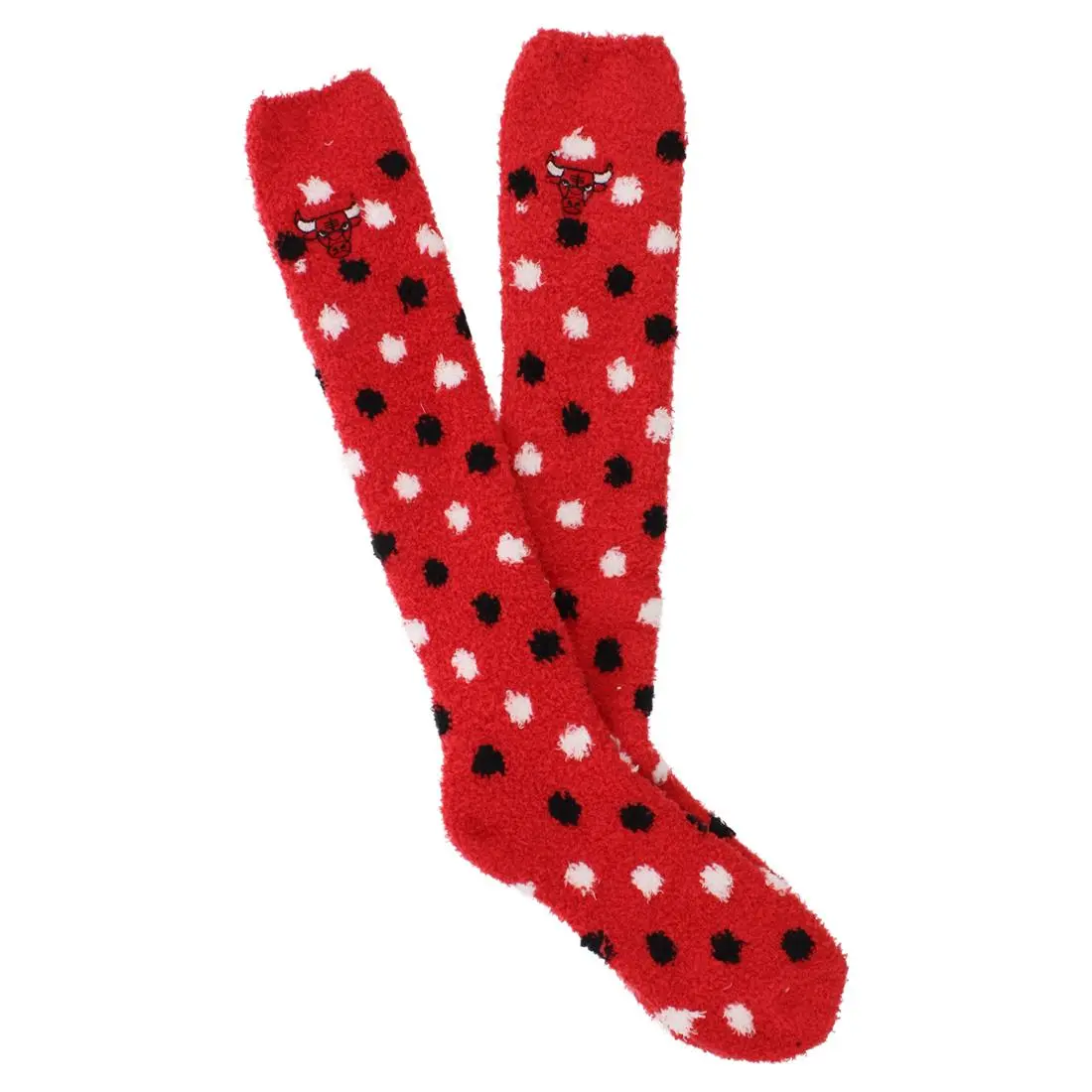 FBF Originals Women's Chicago Bulls Fluffy Soft Polka Dot Sleep Socks - Red, Hazard-Free, Lady Sleepwear, Fashion No Ankle Socks, Single Pair, Socks Lovers
