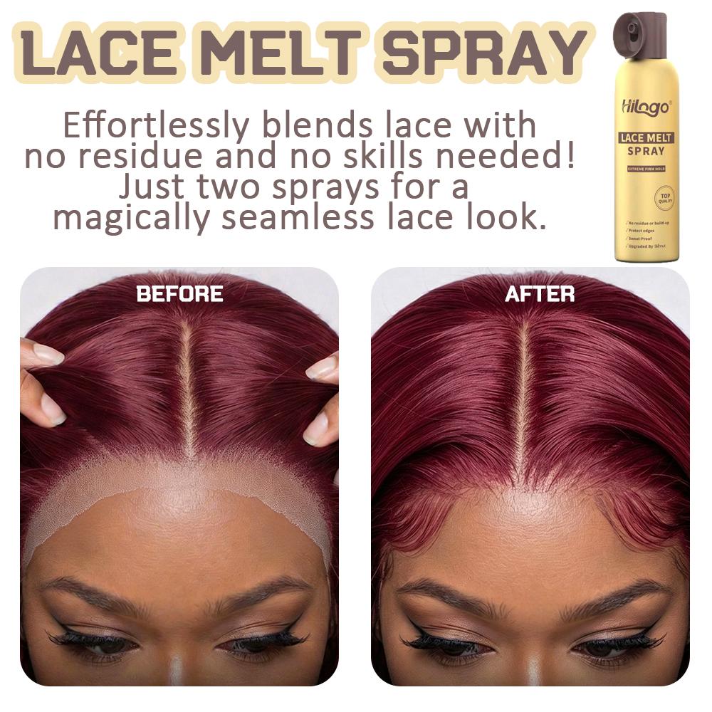 HILOGO Lace Melt Spray - Non-Toxic Aerosol Can Lace Wig Adhesive, Mild & Extra Strong Hold for Invisible Natural Hairline, Sweatproof for Smooth Finish, 180ml/6.09fl oz Single Item Haircare (3-Year Shelf Life), Daily, Yes