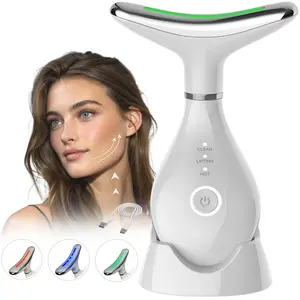 Electric Facial Massager with Base, 42°c Warm Compress for Skin Care, 3 Modes with 3 LED Colors, USB Rechargeable Neck and Facial Lifting Tool
