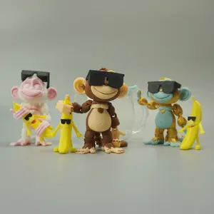 3D Printed Monkey, Tiny Animals Fidget Toy,Mini Figurines, Articulating Animal Figurines Collectible,3pcs Monkey&Sunglasses&Banana Fidget toy Set, Desk Decor & Stress Reliever Ornaments