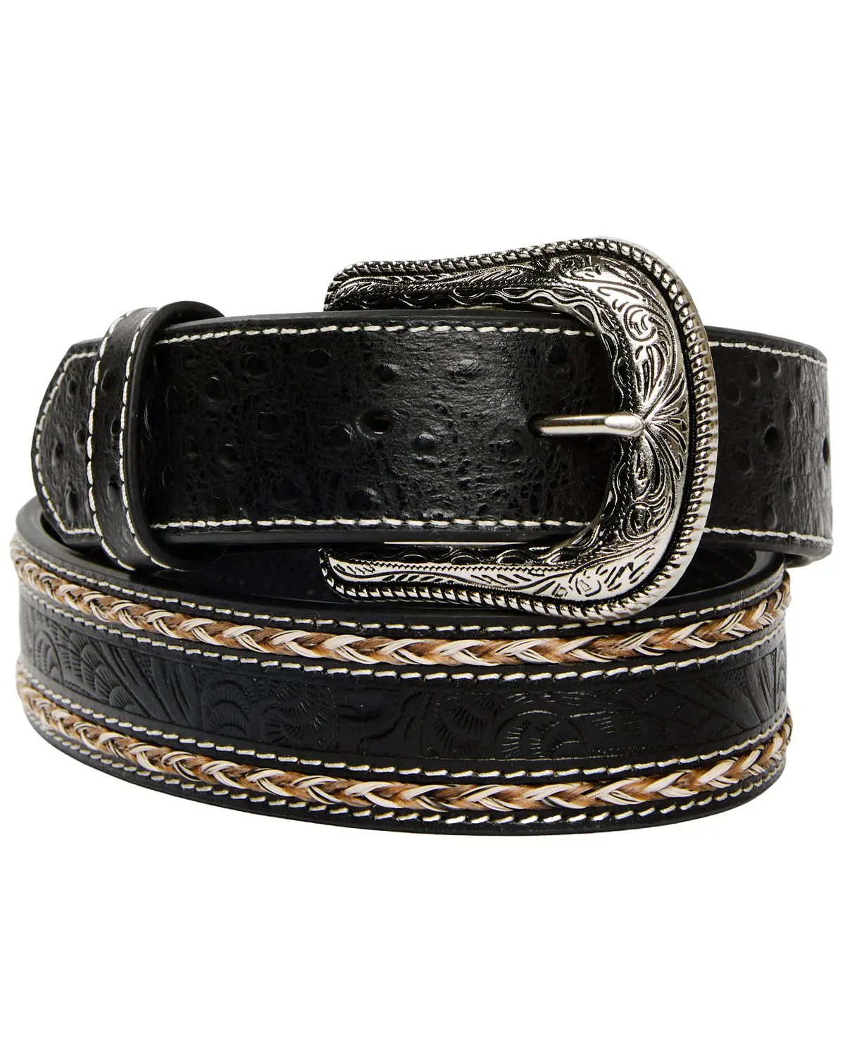 Cody James Men's Men'S Horsehair With Floral Tooled Inlay Belt - Cjasu23bt1