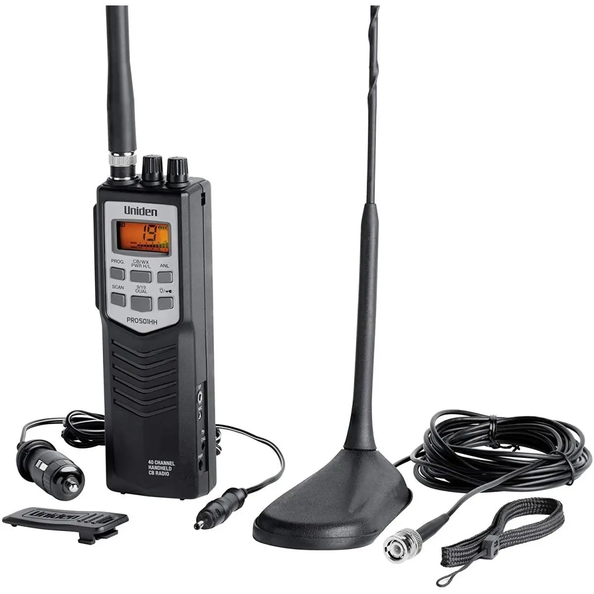 Uniden PRO501TK Compact Handheld Portable Walkie Talkie - 40 Channels, ANL Enabled, Noise-Reducing Wireless Audio, Magnetic High Gain CB Antenna