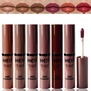 Glossy Lip Stain - HERORANGE Shiny Mirror Finish, Non-Sticky & Transfer-Proof | Watery Light Chocolate Brown Shades | For Natural Student Makeup, Party & Stage | Beginner Friendly Holiday Gift!