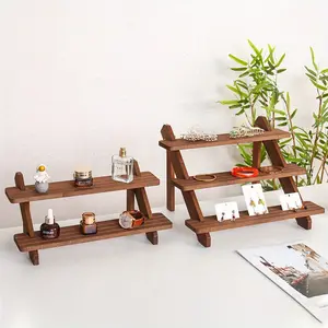 1pc Vintage Multi-Tier Wooden Display Stand, Display Holder - Versatile Rustic Organizer for Earrings, Rings, Dolls & More, Natural Wood Finish, Perfect for Home & Shop Use, Shelf Decor