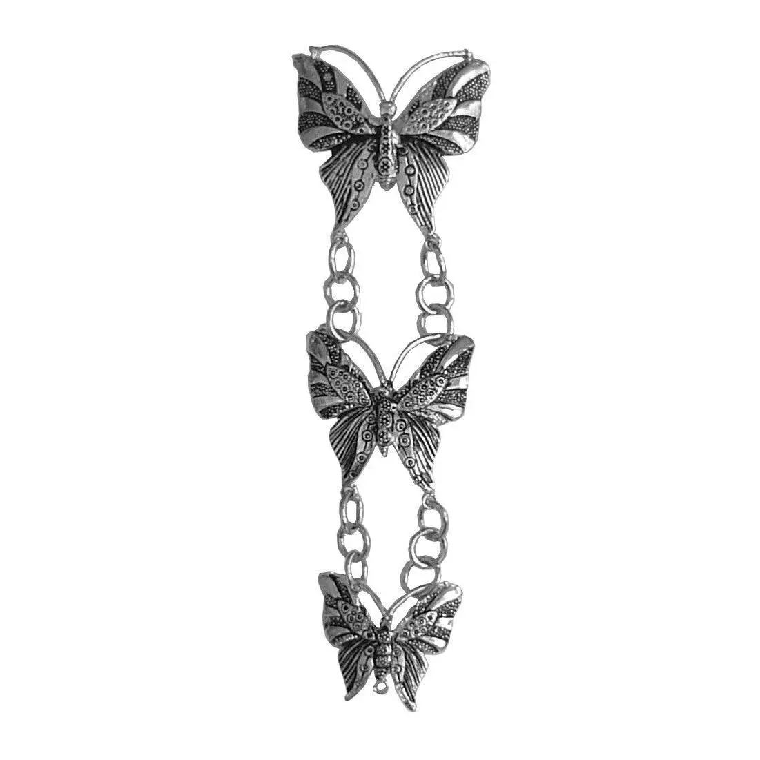 MEDIEVAL METAL Butterfly Hair Armor Silver Ponytail Holder Stylish Hair Accessory for Ponytails & Braids with 3 Ouchless Elastics and Large Bead Charm