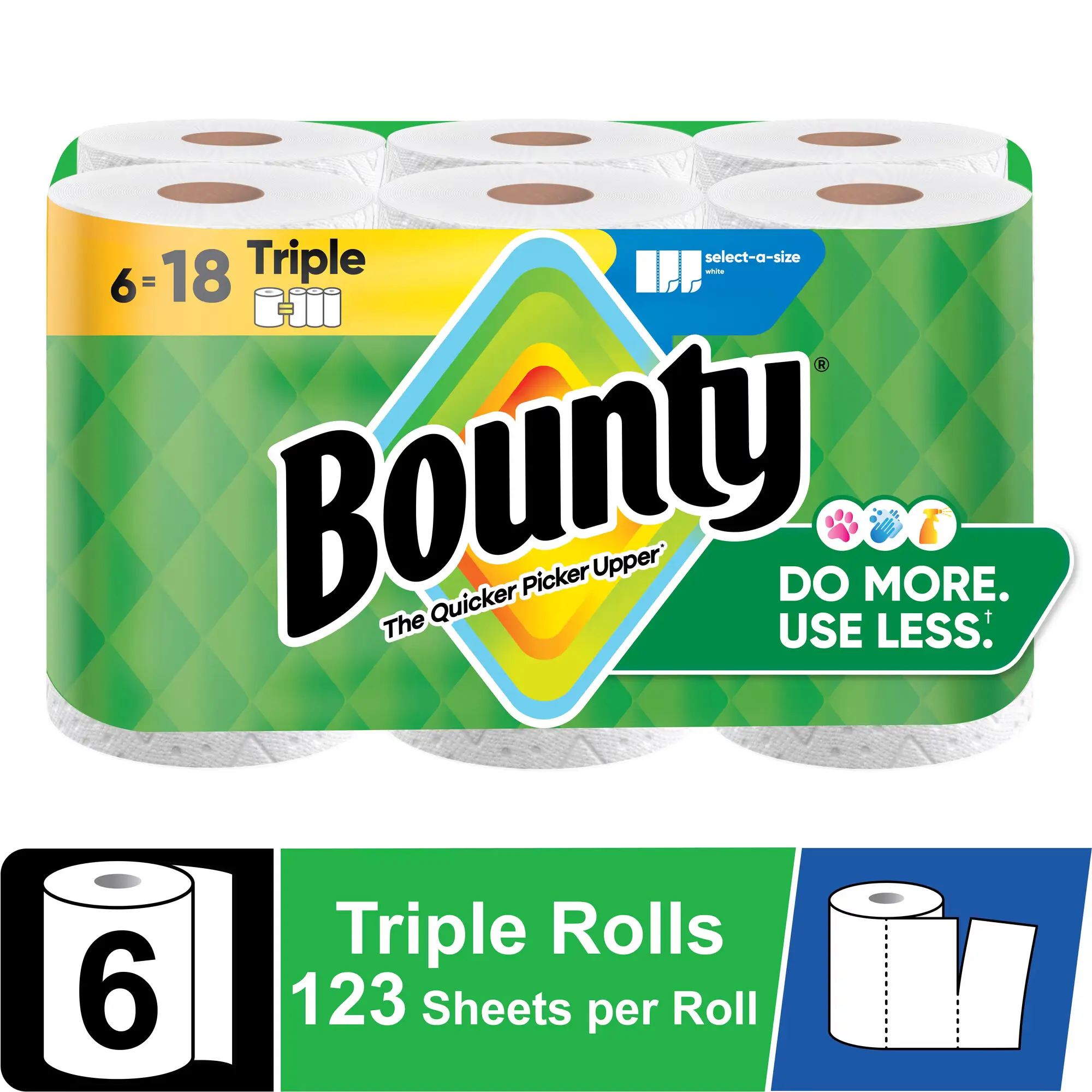 Select-A-Size Paper Towels 6 Triple Rolls 123 Sheets per Roll White Absorbent Half Sheet Perforated for Household Use Toilet Wipes
