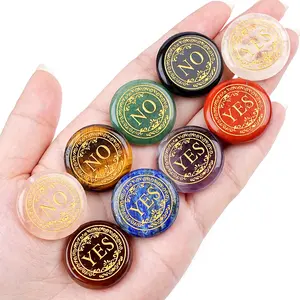 Natural Crystal Yes No Decision Stone, Double Sided Engraved YES NO Pocket Divination Crystal Stone for Meditation, Decision Making & Daily Choice Guidance